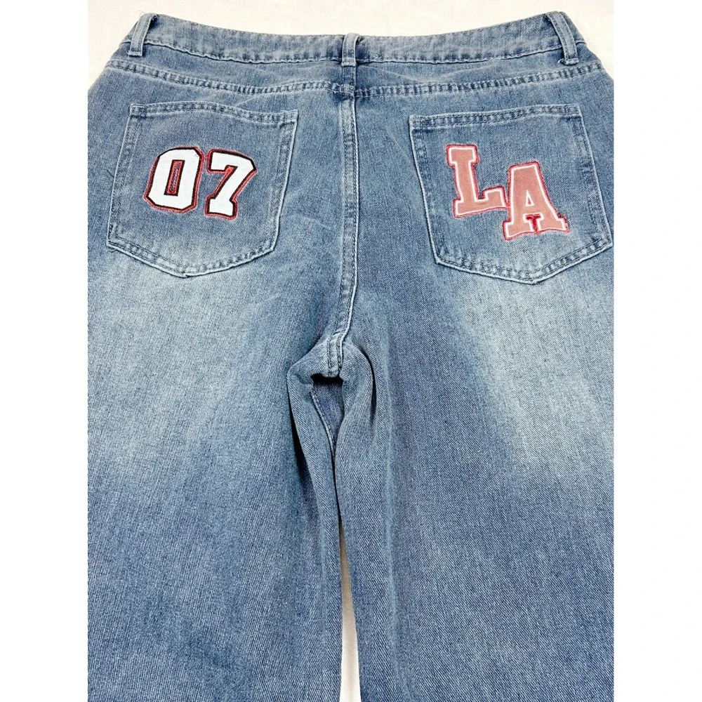 Riley & James Womens Wide Leg Jeans Medium Wash LA 07 Patch Denim Size L